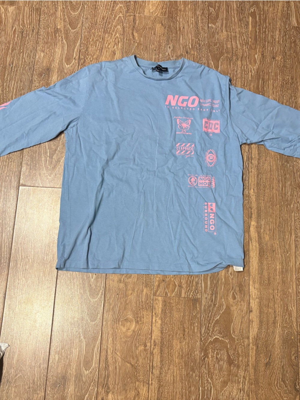 NGO Logo Long Sleeve Tee — Blue with Pink Accents